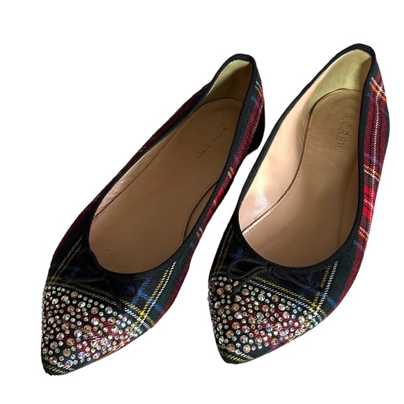 J.CREW GEMMA CRYSTAL-CAP-TOE FLATS Size 9 US in a beautiful plaid print - Picture 1 of 14